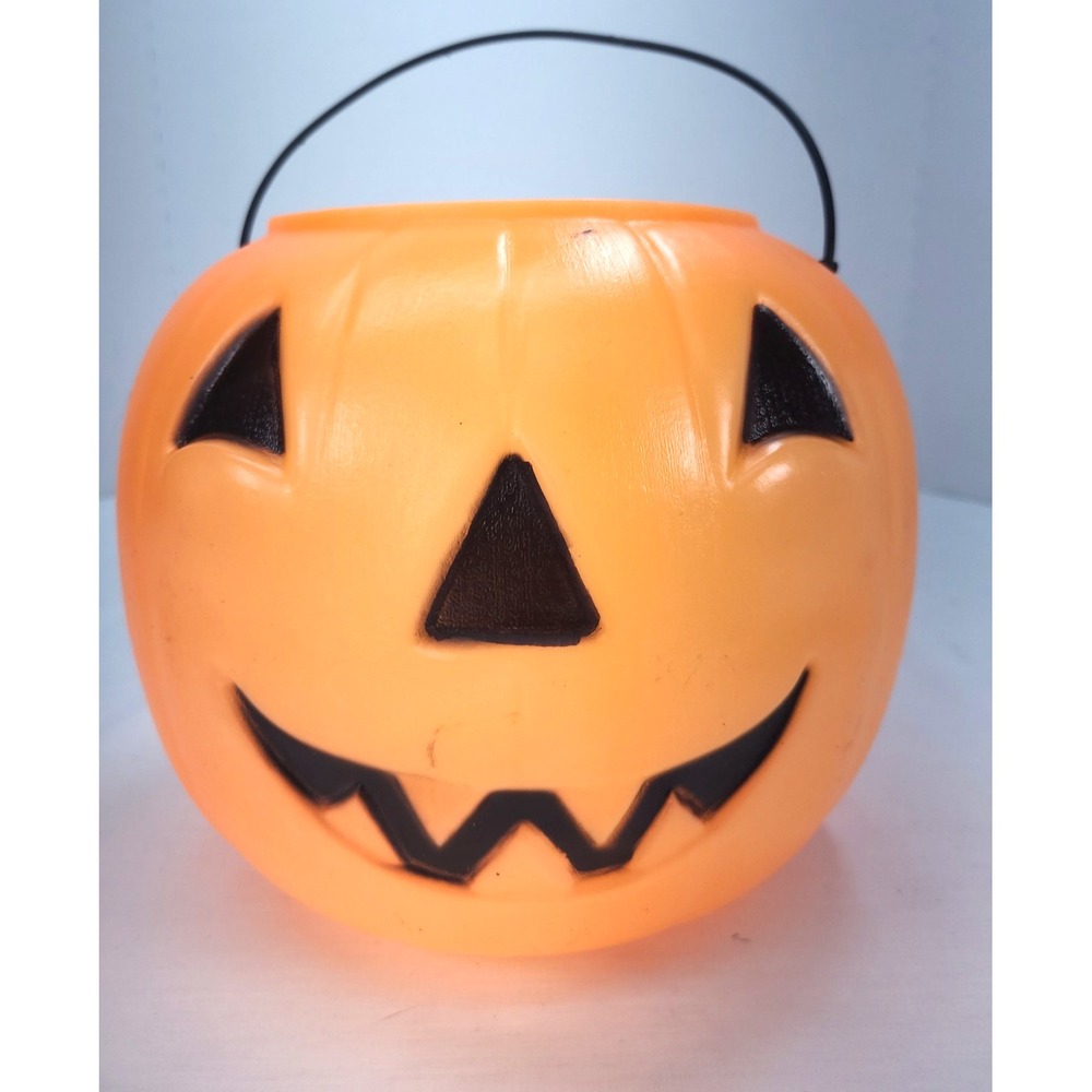 VTG Halloween Jack O lantern Pumpkin Bucket Blow Mold General Foam Plastics USA